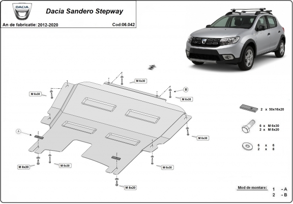 Motor en Versnellingsbak Beschermplaat voor Dacia Sandero Stepway