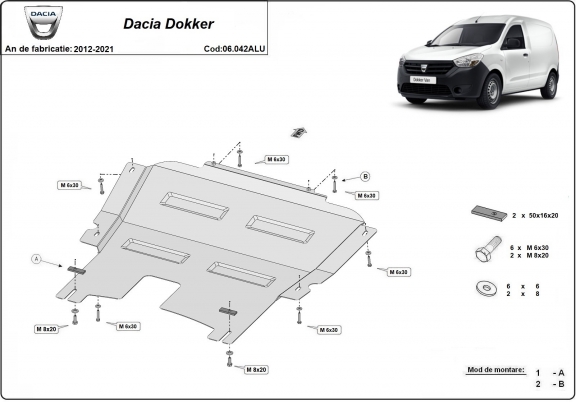 Aluminium Motor, Versnellingsbak en Radiator Beschermplaat voor Dacia Dokker