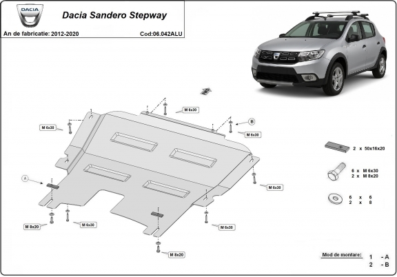 Aluminium Motor, Versnellingsbak en Radiator Beschermplaat voor Dacia SanderoStepway