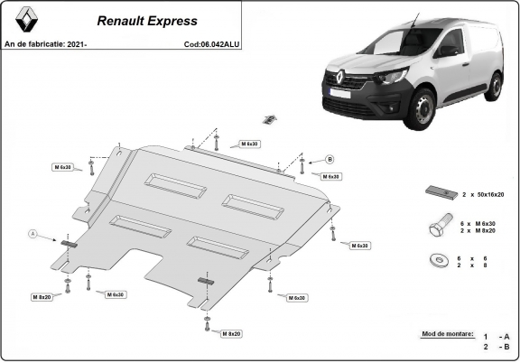 Motor, Versnellingsbak en Radiator Beschermplaat voor Renault Express