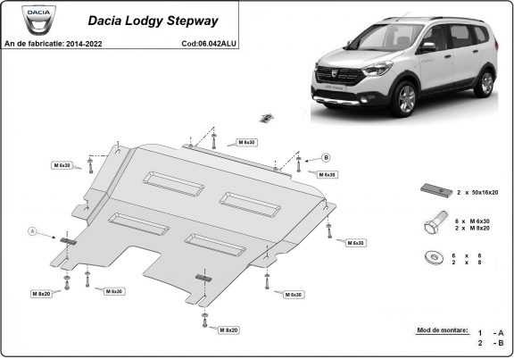 Aluminium Motor, Versnellingsbak en Radiator Beschermplaat voor Dacia Lodgy Stepway
