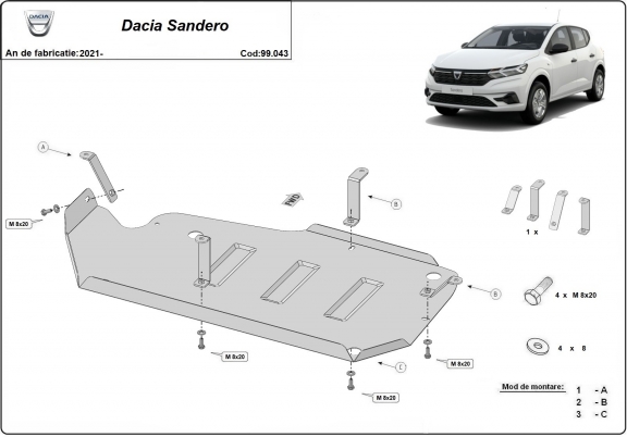 Brandstoftank Beschermplaat voor Dacia Sandero