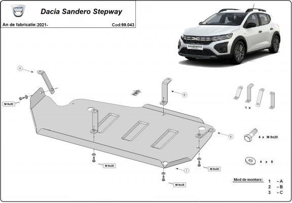 Brandstoftank Beschermplaat voor Dacia Sandero Stepway