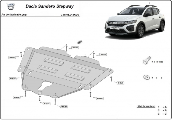 Aluminium Motor, Versnellingsbak en Radiator Beschermplaat voor Dacia Sandero Stepway