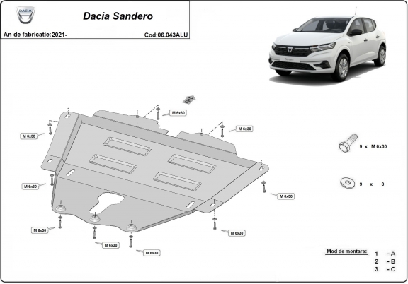 Aluminium Motor, Versnellingsbak en Radiator Beschermplaat voor Dacia Sandero