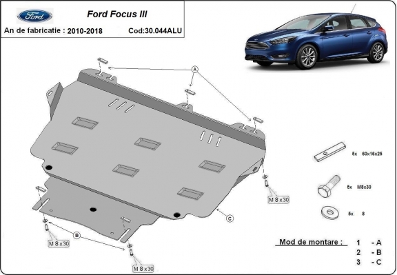 Motor en Versnellingsbak Beschermplaat voor Ford Focus - Aluminium
