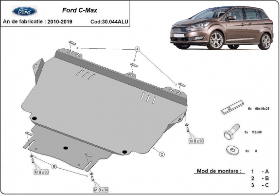 Motor en Versnellingsbak Beschermplaat voor Ford C-max - Aluminium
