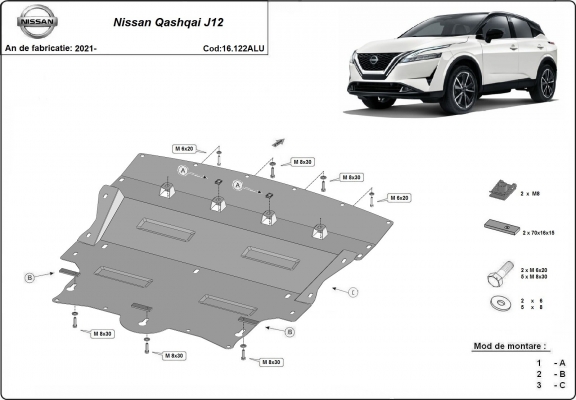 Motor en Versnellingsbak Beschermplaat voor Nissan Qashqai J12 - Aluminium