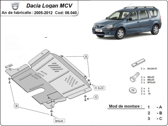 Motor en Versnellingsbak Beschermplaat voor Dacia Logan 1 MCV