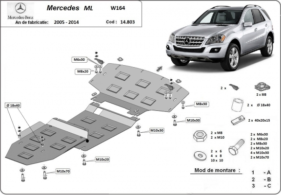 Motor, Versnellingsbak en Radiator Beschermplaat voor Mercedes ML W164
