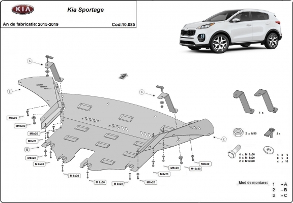 Motor, Versnellingsbak en Radiator Beschermplaat voor Kia Sportage