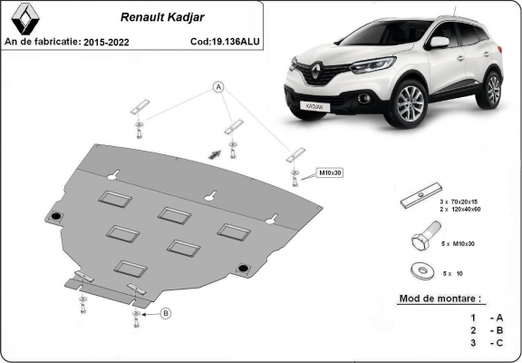 Motor en Versnellingsbak Beschermplaat voor Renault Kadjar - Aluminium