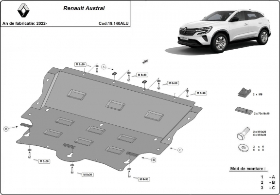 Motor en Versnellingsbak Beschermplaat voor Renault Austral - Aluminium
