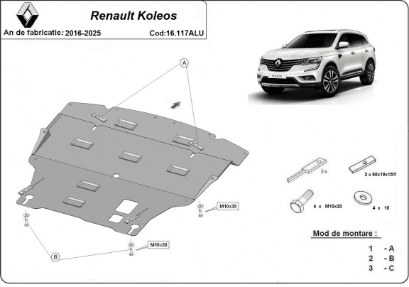 Motor en Versnellingsbak Beschermplaat voor Renault Koleos - Aluminium