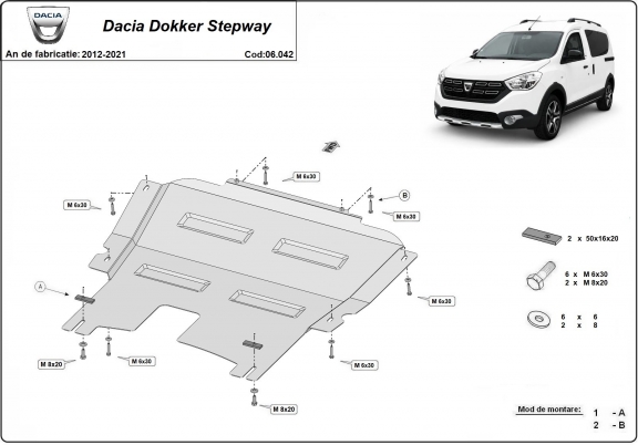 Motor en Versnellingsbak Beschermplaat voor Dacia Dokker Stepway