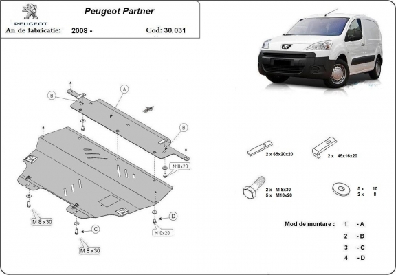 Motor en Versnellingsbak Beschermplaat voor Peugeot Partner