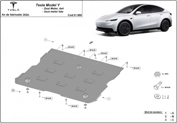 Voorste elektromotorschild tbv Tesla Model Y AWD