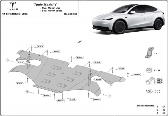 Achterste motorbescherming voor Tesla Model Y AWD