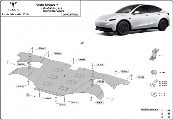 Achterste aluminium bescherming voor elektrische motor – Tesla Model Y