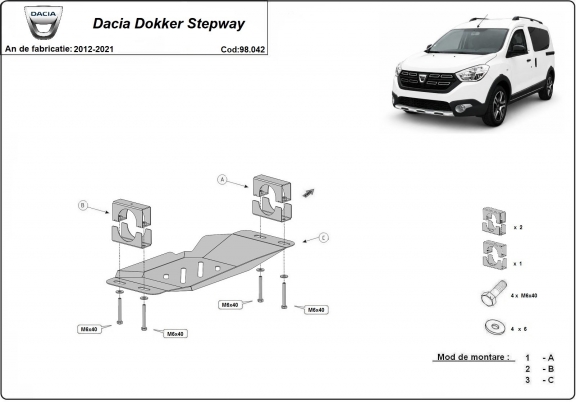  Beschermplaat voor het Stop & Go-systeem Dacia Dokker Stepway