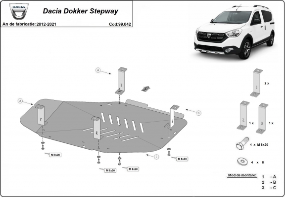 Brandstoftank Beschermplaat voor Dacia Dokker Stepway