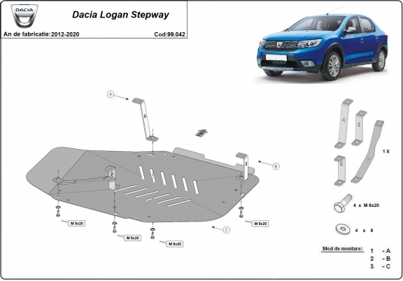 Brandstoftank Beschermplaat voor Dacia Logan Stepway