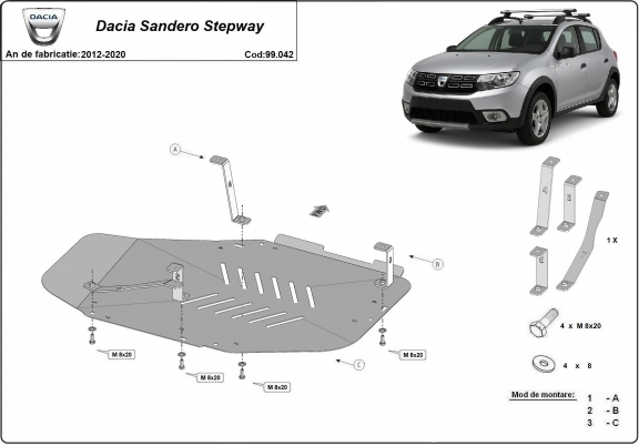 Brandstoftank Beschermplaat voor Dacia Sandero Stepway