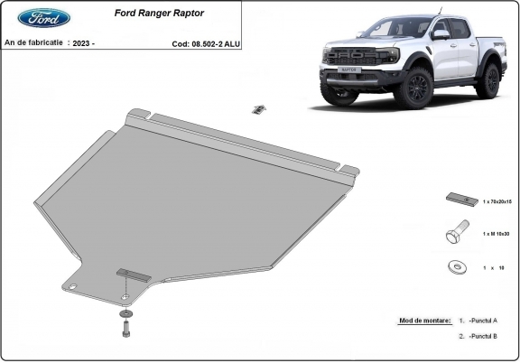 Versnellingsbak aluminium  Beschermplaat voor Ford Ranger Raptor
