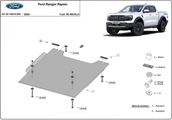 Tussenbak Beschermplaat Ford Ranger Raptor - Aluminium