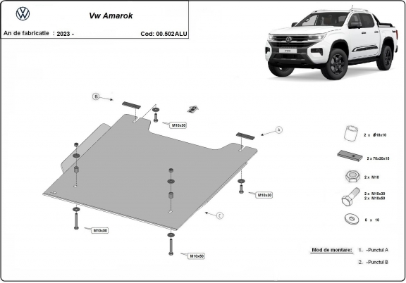 Tussenbak Beschermplaat Volkswagen Amarok - Aluminium