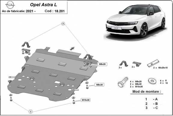 Motor, Versnellingsbak en Radiator Beschermplaat voor Opel Astra L