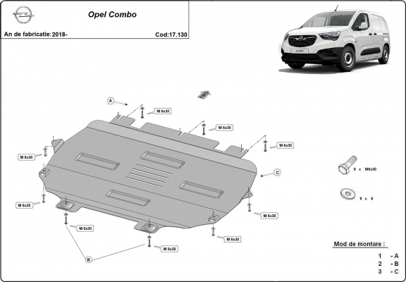 Motor, Versnellingsbak en Radiator Beschermplaat voor Opel Combo E 