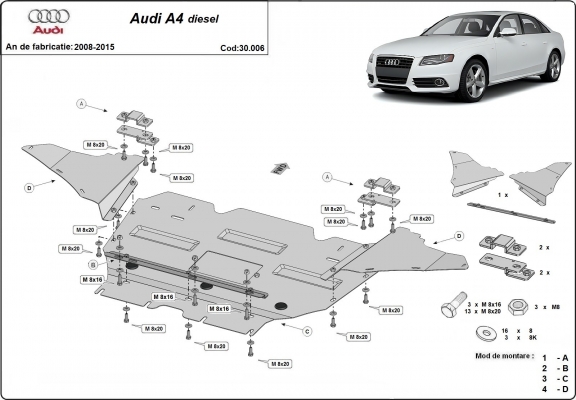 Motor en Radiator Beschermplaat voor Audi A4 B8, diesel