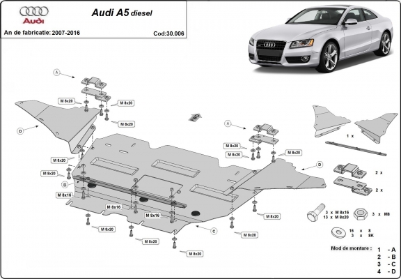 Motor en Radiator Beschermplaat voor Audi A5, diesel