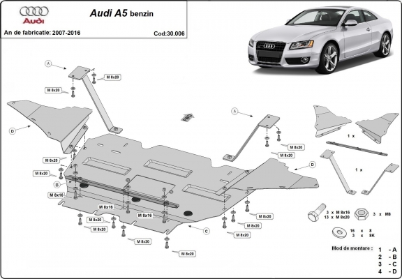 Motor en Radiator Beschermplaat voor Audi A5, benzine