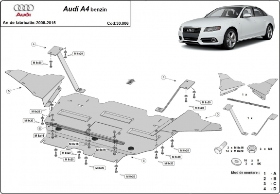 Motor en Radiator Beschermplaat voor Audi A4 B8, benzine