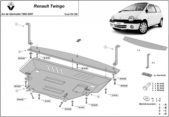 Motor, Versnellingsbak en Radiator Beschermplaat voor Renault Twingo