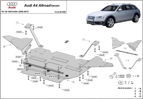 Motor en Radiator Beschermplaat voor Audi A4 B8 All Road, benzine