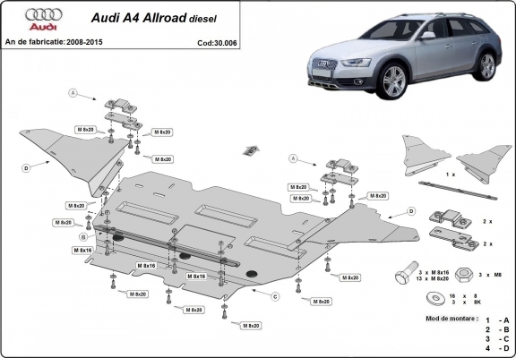 Motor en Radiator Beschermplaat voor Audi A4 B8 All Road, diesel