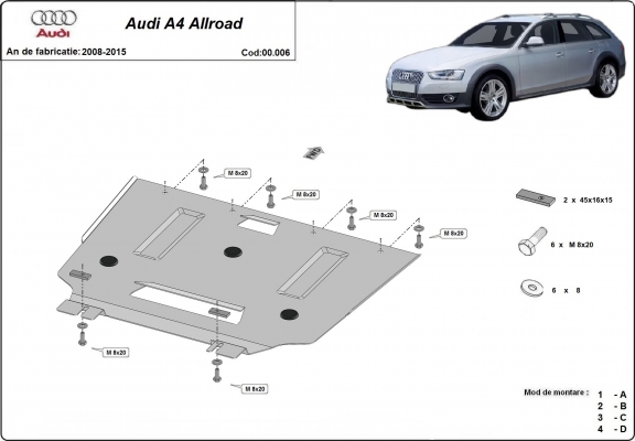 Versnellingsbak Beschermplaat voor Audi A4 B8 All Road