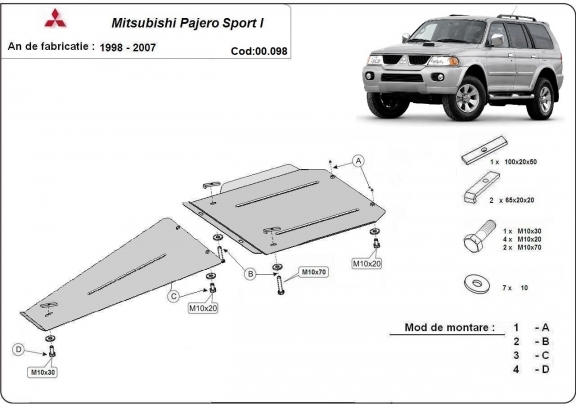 Versnellingsbak en Differentieel Beschermplaat voor Mitsubishi Pajero Sport 1