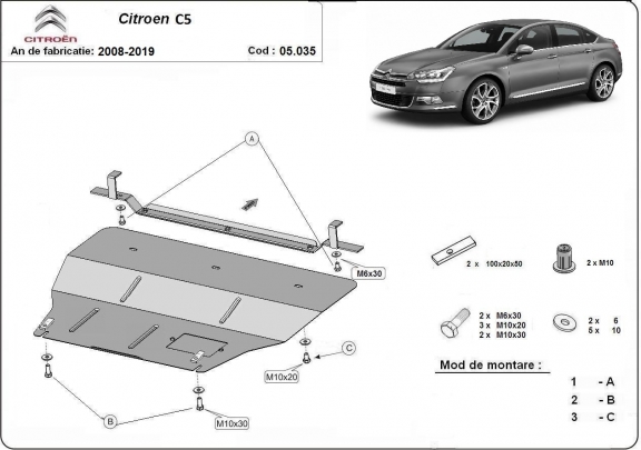 Motor en Versnellingsbak Beschermplaat voor citroen C5