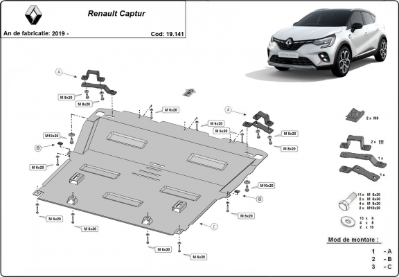 Motor en Versnellingsbak Beschermplaat voor Renault Captur