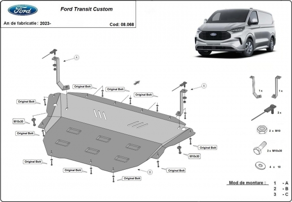 Motor, Versnellingsbak en Radiator Beschermplaat voor Ford Tourneo Custom