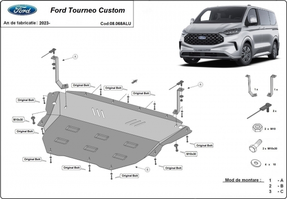 Aluminium Motor en Versnellingsbak Beschermplaat voor Ford Tourneo Custom