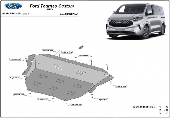 Aluminium Motor en Versnellingsbak Beschermplaat voor Ford Tourneo Custom PHEV