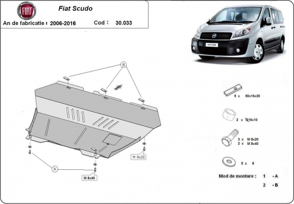 Motor, Versnellingsbak en Radiator Beschermplaat voor Fiat Scudo