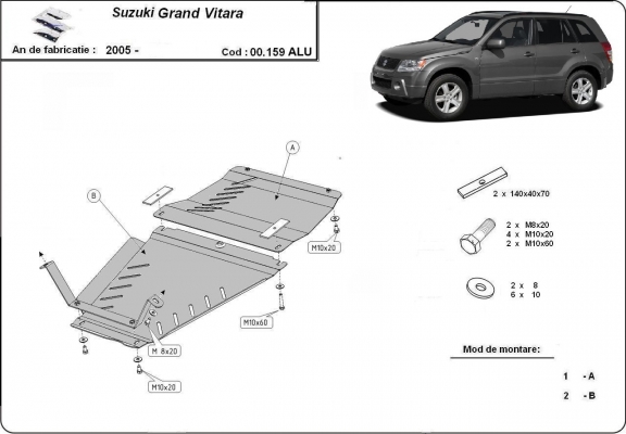 Motor Beschermplaat voor Suzuki Grand Vitara - promotie pakket aluminium