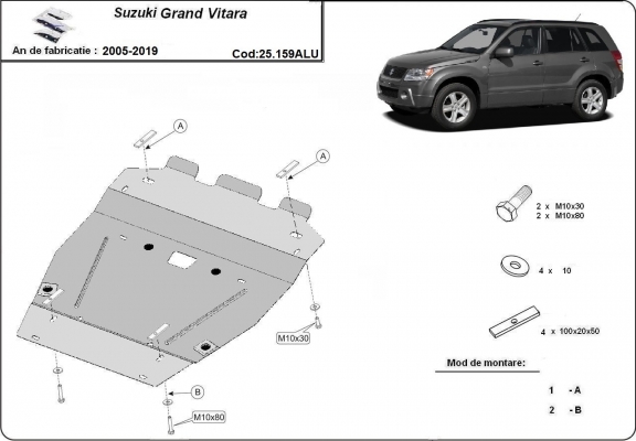 Motor Beschermplaat voor Suzuki Grand Vitara - promotie pakket aluminium