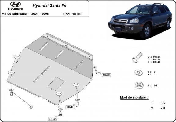 Motor, Versnellingsbak en Radiator Beschermplaat voor Hyundai Santa Fe